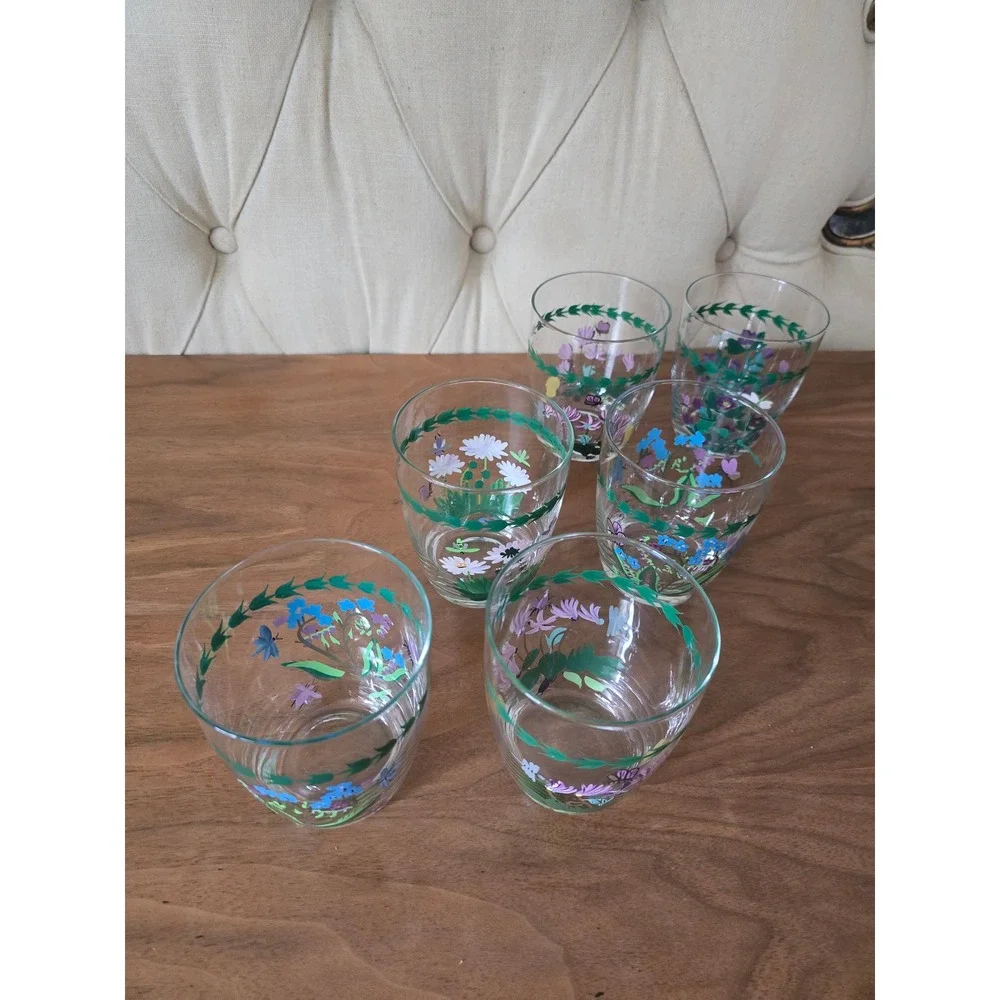 Portmeirion Botanic Garden hand painted glasses set of 6 14 oz